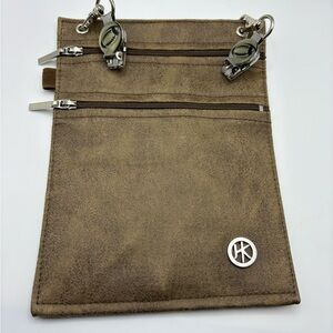HipKlips Brown Faux Leather Hands-Free Clip-On Wallet & Zipper Pouch NWOT